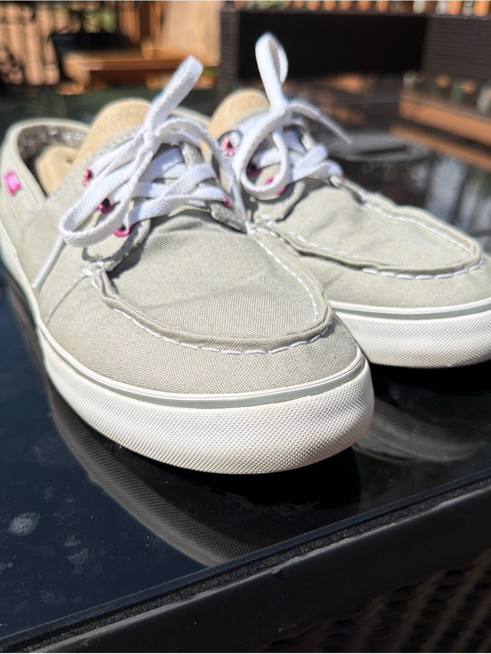 Vans Ladies Canvass Boat Shoes Size 8.5 Grey/Purple in Great Condition